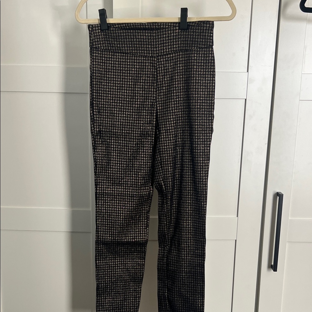 Rachel Zoe Black and Gold Metallic Houndstooth Pants